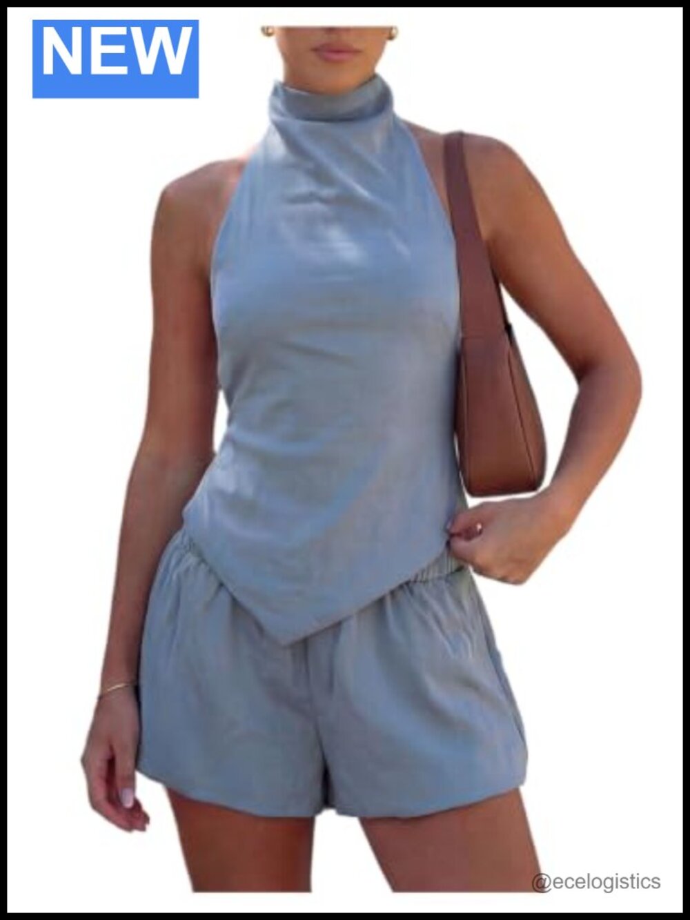 Women's 2 Piece Halter Top & Shorts Set Backless Asymmetrical Mini
